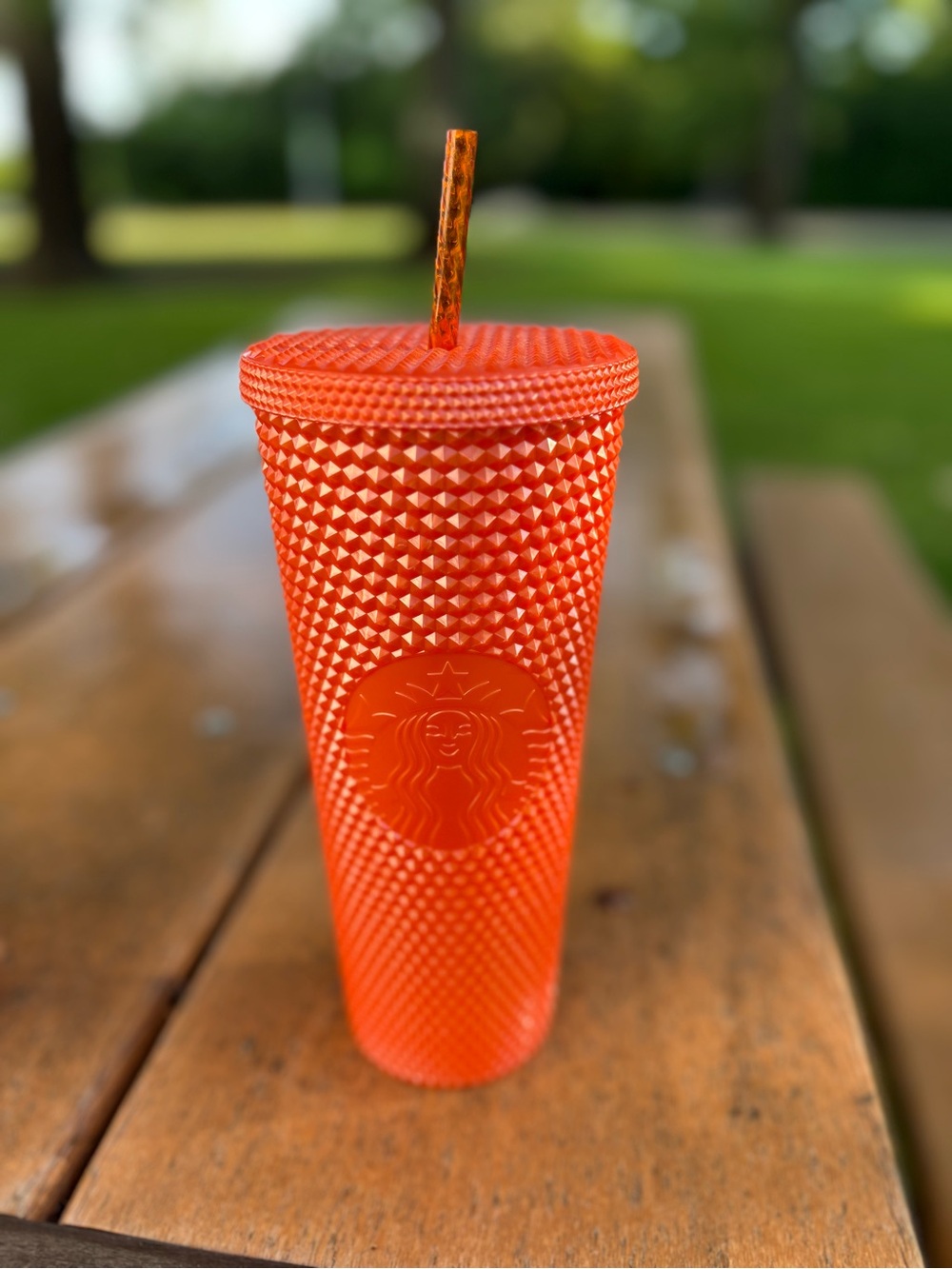 Starbucks Bright Orange Studded Tumbler with Textured Straw